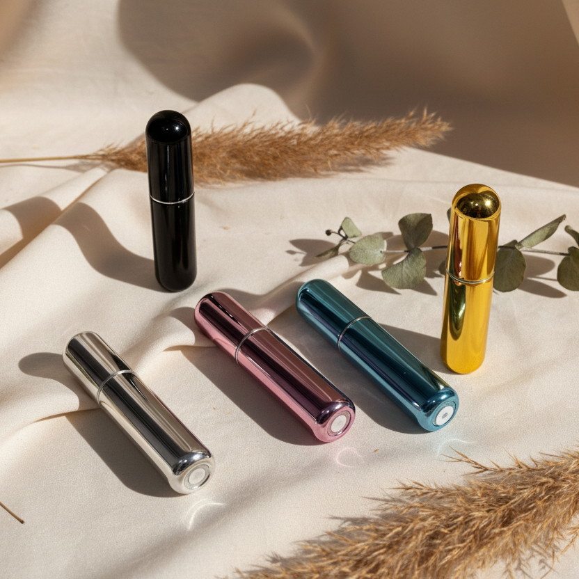 5 mini perfumes con plantas y telas
