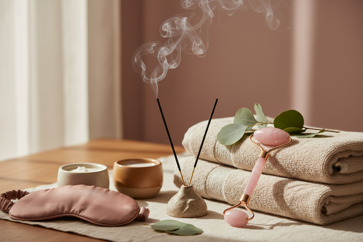 Ritual con incienso y rodillo facial